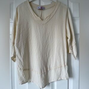 Maria De Guadalajara Vintage Cotton Gauze Top Women's Boho Size L Cream Tunic